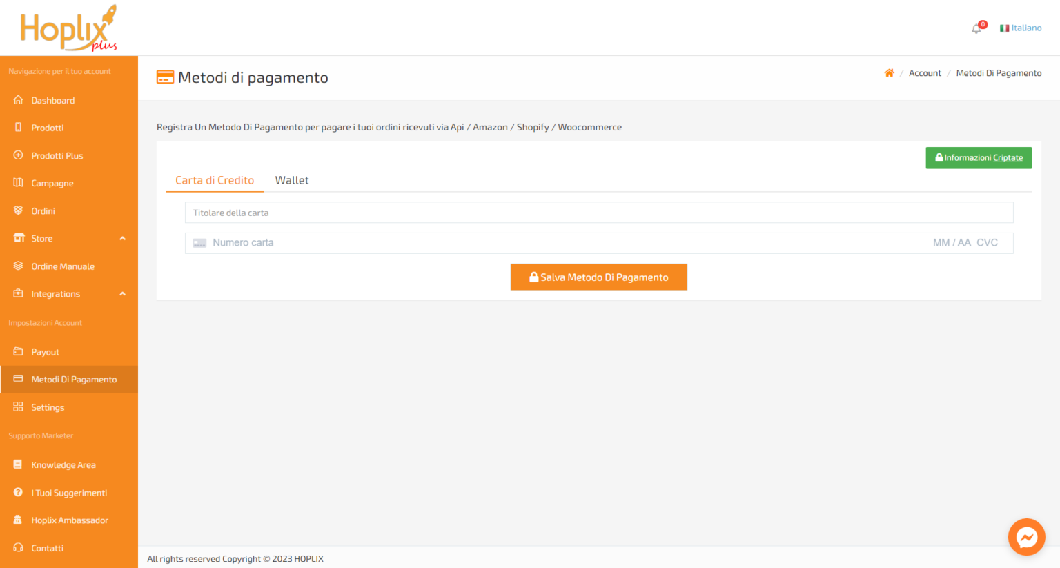 Metodi di pagamento nell’account Hoplix