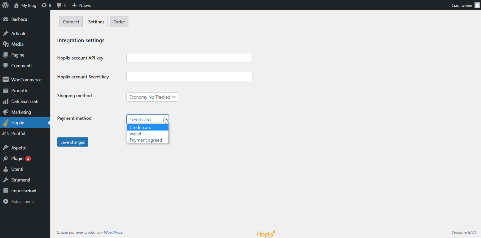 Metodo di pagamento nel plugin Hoplix