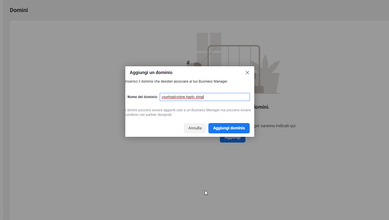 Schermata del Business Manager con sezione Brand Safety e aggiunta del dominio