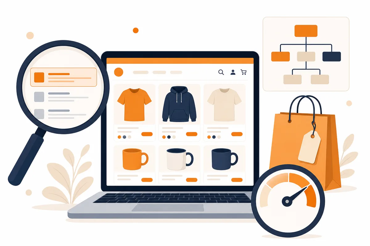 Illustrazione di uno store online ottimizzato per i motori di ricerca